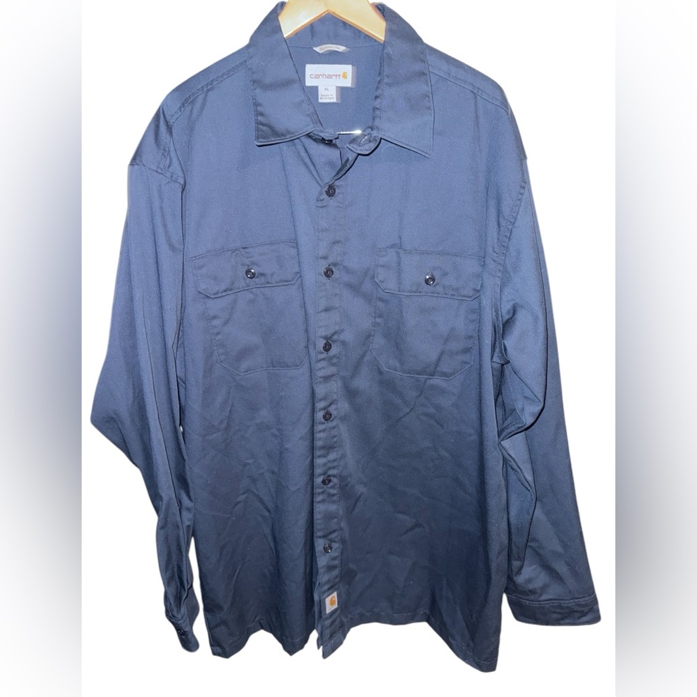 Carhartt Work Shirt Men's XLarge Button Up Twill Long Sleeve Blue Relaxed Fit